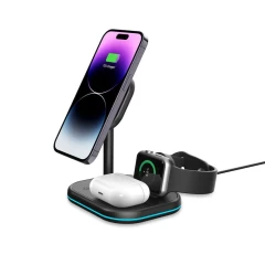 Bezvadu lādētājs  TECH-PROTECT QI15W-A27 3IN1 MAGNETIC MAGSAFE WIRELESS CHARGER melns