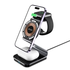 Bezvadu lādētājs  TECH-PROTECT QI15W-A29 3IN1 MAGNETIC MAGSAFE WIRELESS CHARGER melns