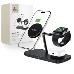 Bezvadu lādētājs  TECH-PROTECT QI15W-A45 3IN1 MAGNETIC MAGSAFE WIRELESS CHARGER melns