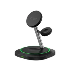 Bezvadu lādētājs  TECH-PROTECT QI15W-A46 3IN1 MAGNETIC MAGSAFE WIRELESS CHARGER melns