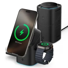  Bezvadu lādētājs Viedierīču Aksesuāri SPIGEN ESSENTIAL EF223MS 3IN1 QI2 ROTARY MAGNETIC MAGSAFE WIRELESS CHARGER