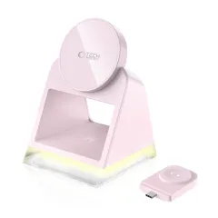 Bezvadu lādētājs  TECH-PROTECT QI15W-A43 3IN1 MAGNETIC MAGSAFE WIRELESS CHARGER rozā