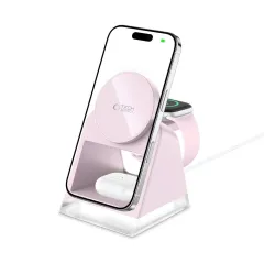 Bezvadu lādētājs  TECH-PROTECT QI15W-A43 3IN1 MAGNETIC MAGSAFE WIRELESS CHARGER rozā