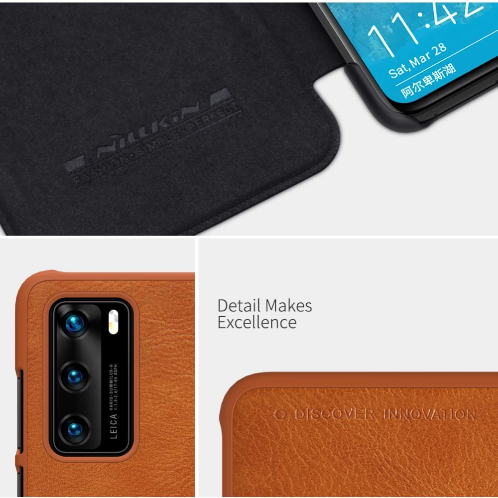 Huawei P40 suojakotelo ruskea Nillkin Qin Leather