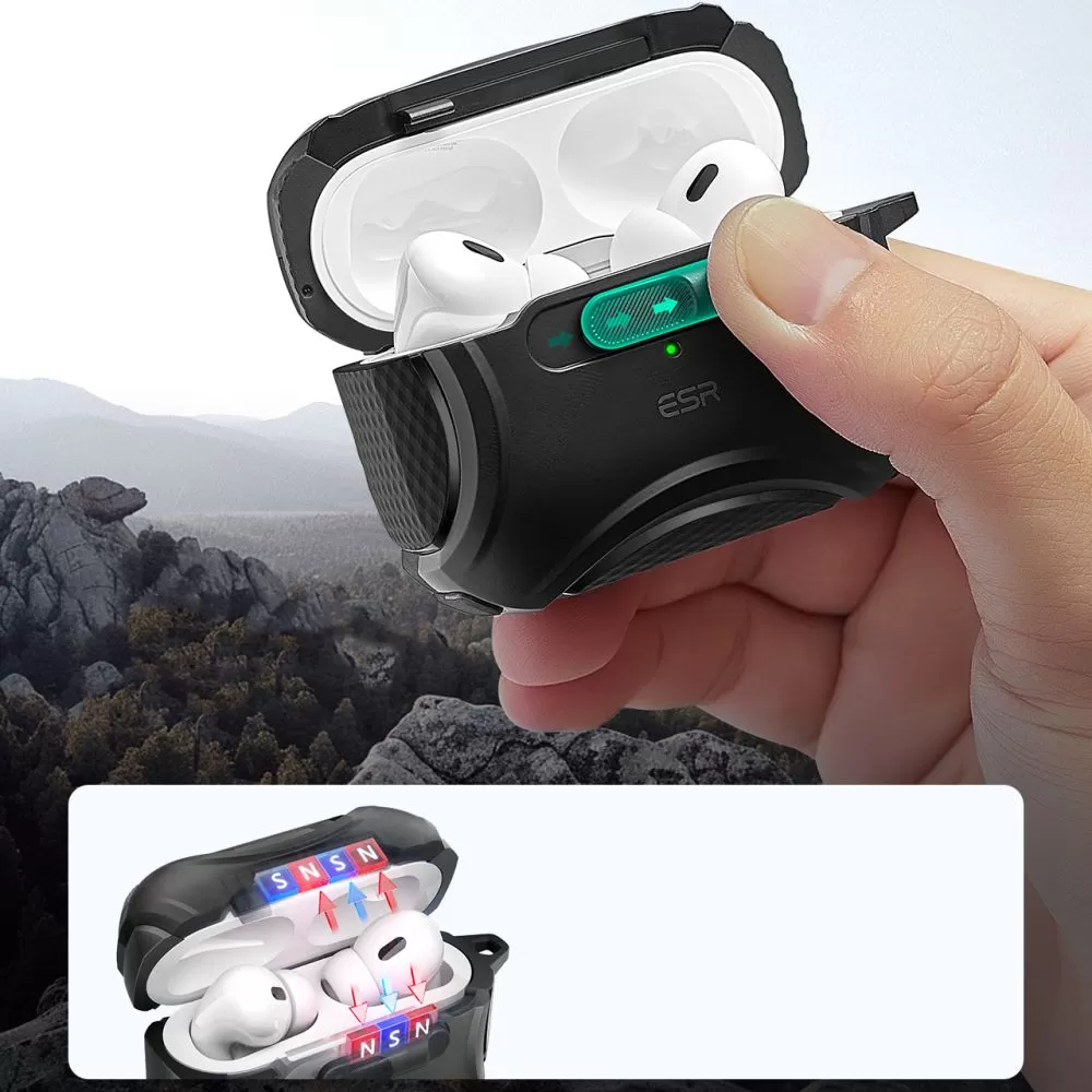 Apple AirPods Pro suojakuori, suojakotelo musta ESR CYBER FLICKLOCK HALOLOCK MAGSAFE