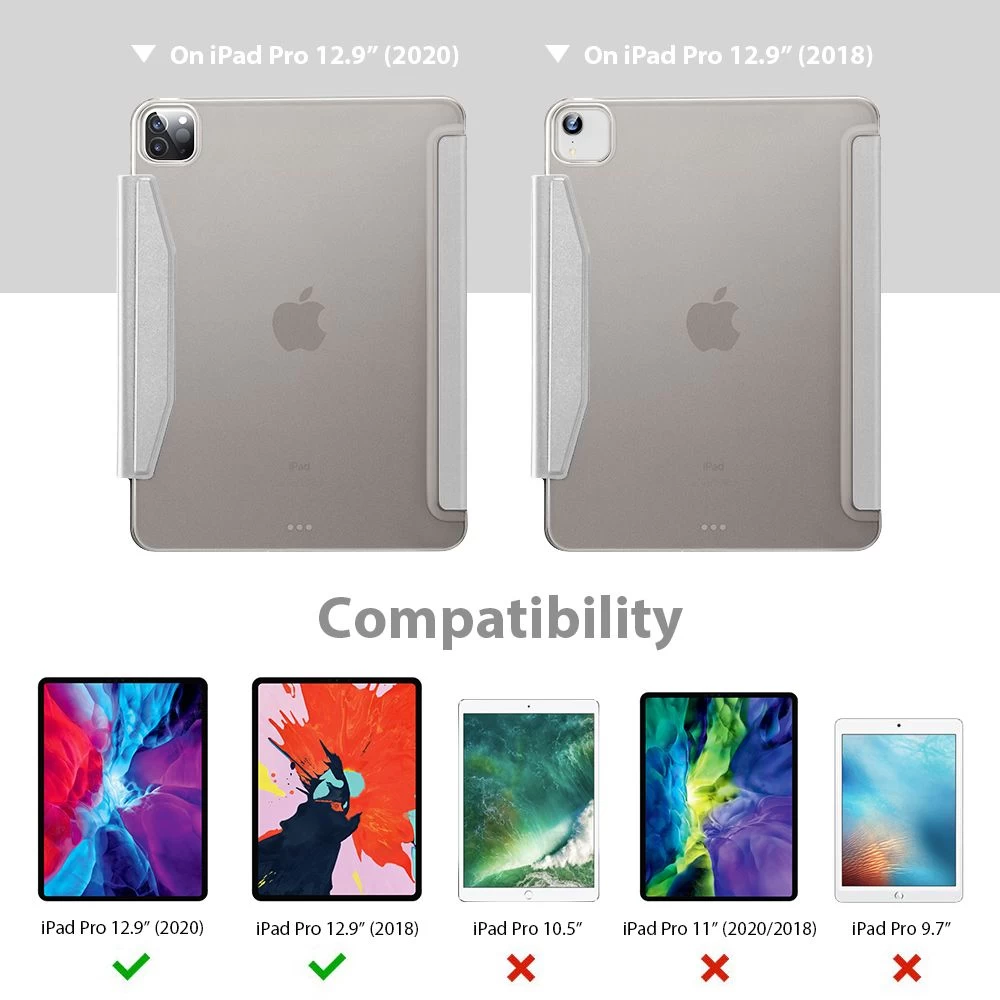 Apple iPad Pro 12.9 (2020) maciņš sudraba ESR Yippee Trifold with Clasp