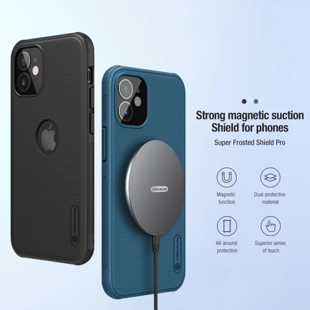 Apple iPhone 12 Mini suojakuori sininen Nillkin Super Frosted Shield Pro Magnetic