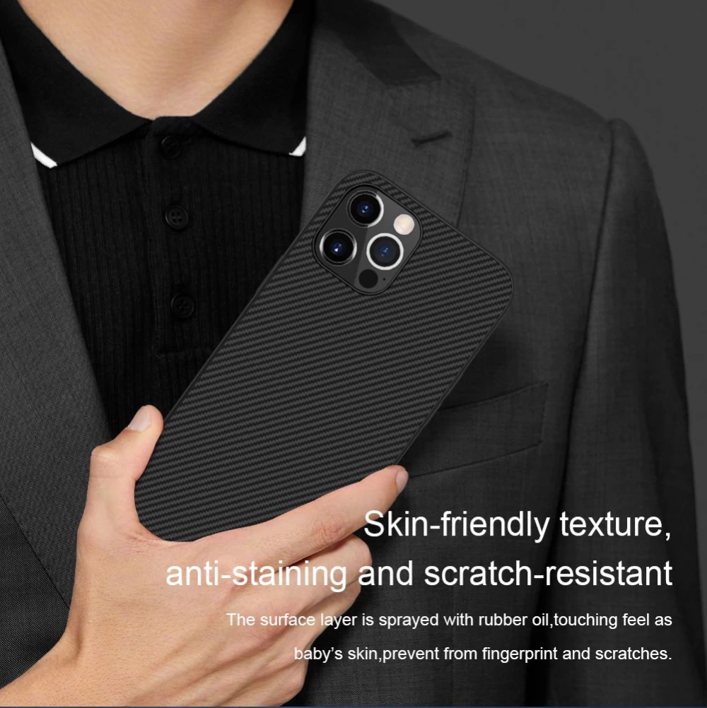 Apple iPhone 12 Pro Max suojakuori musta Nillkin Synthetic Fiber