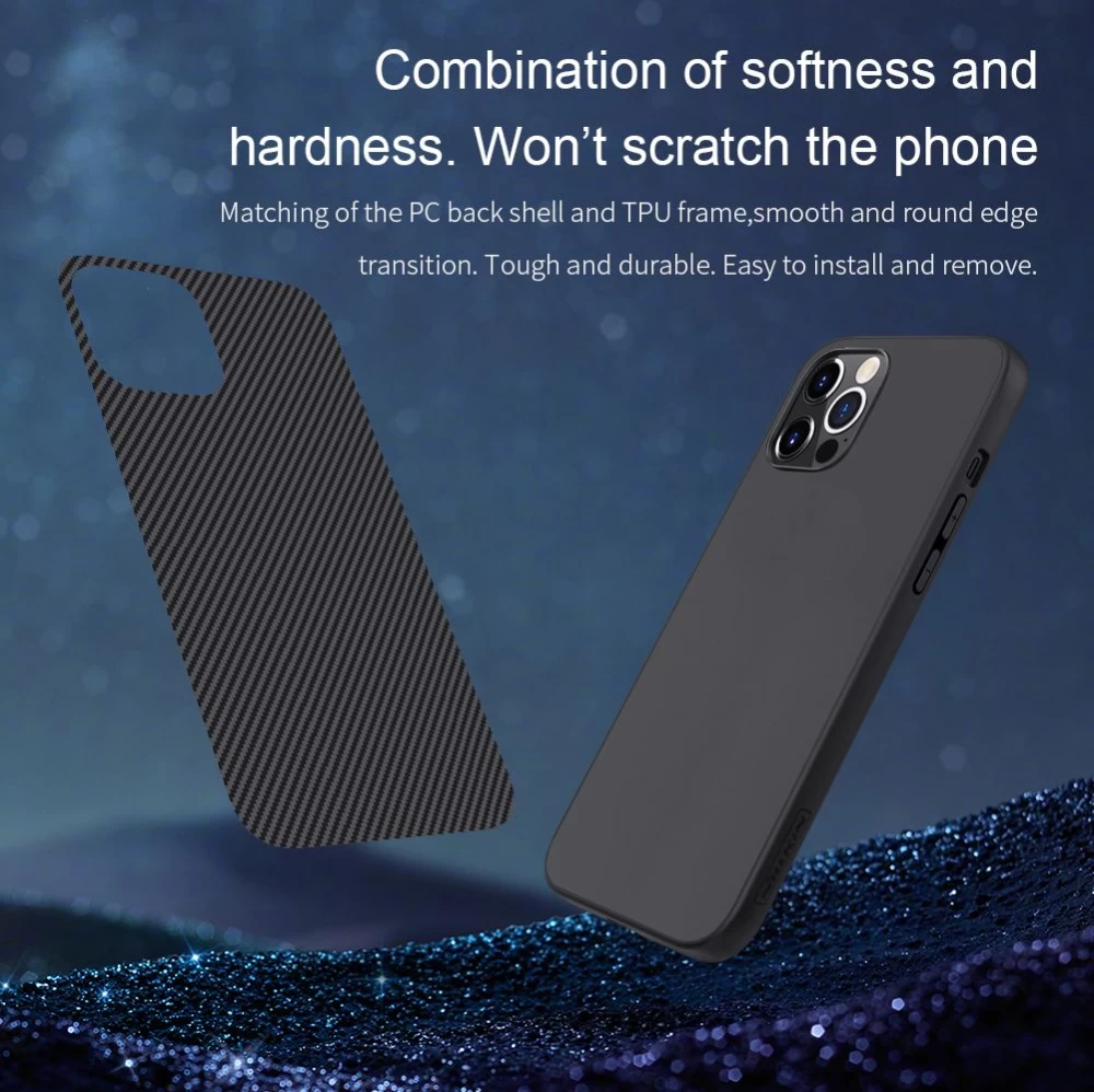Apple iPhone 12 Pro Max suojakuori musta Nillkin Synthetic Fiber