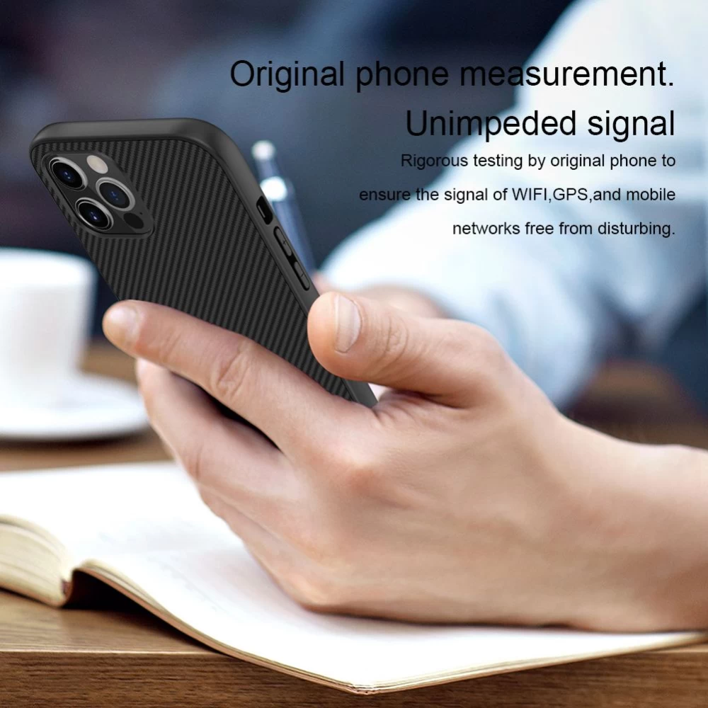 Apple iPhone 12 Pro Max suojakuori musta Nillkin Synthetic Fiber