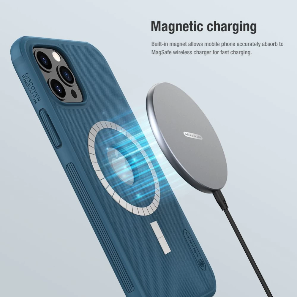 Apple iPhone 12 Pro Max suojakuori sininen Nillkin Super Frosted Shield Magnetic 