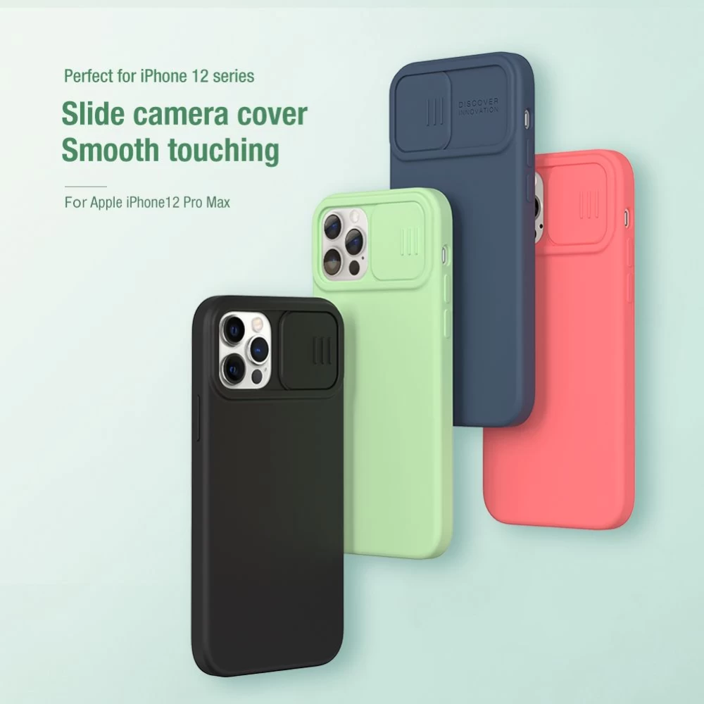 Apple iPhone 12 Pro Max suojakuori sininen Nillkin CamShield Silky Silicon 