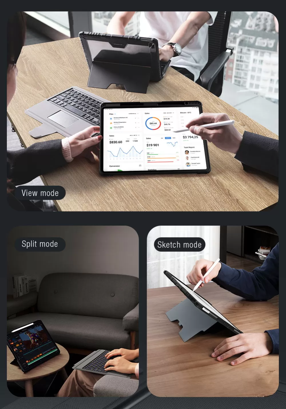 Apple iPad Pro 12.9 (2021) tablet suojakuori, suojakotelo musta NILLKIN BUMPER COMBO KEYBOARD (BACKLIT VERSION)