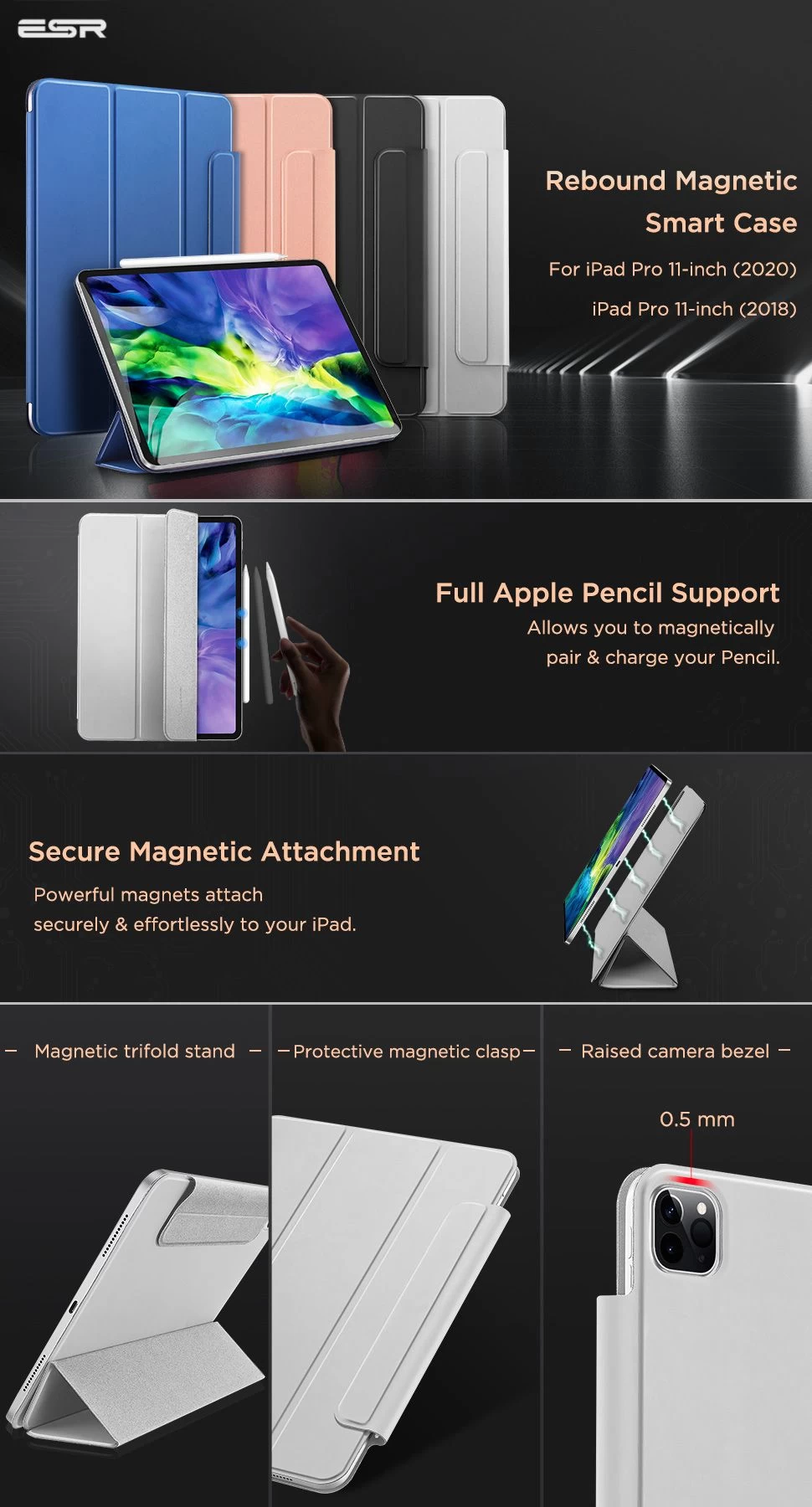 Apple iPad Pro 11 (2021) tablet skal, fodral silver ESR Rebound Magnetic