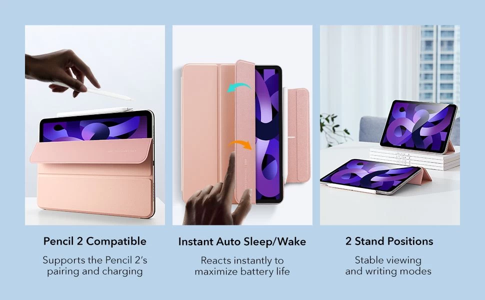 Apple iPad Air 5 (2022) tablet skal, fodral rosa ESR Rebound Magnetic