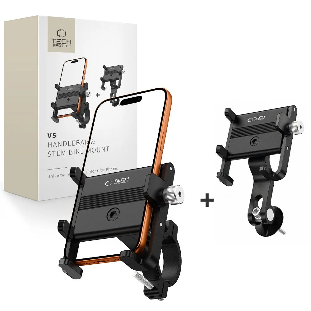 Velo telefona turētājs TECH-PROTECT V5 HANDLEBAR & STEM UNIVERSAL BIKE MOUNT Viedierīču melns