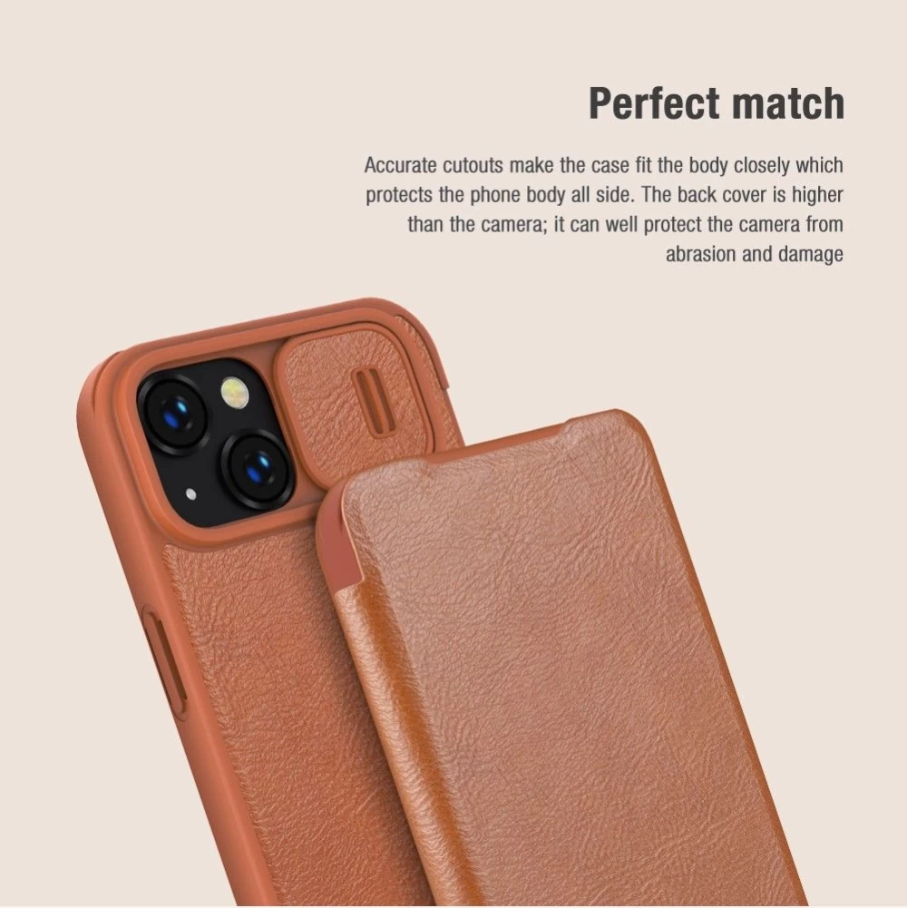 Apple iPhone 14 suojakotelo ruskea Nillkin Qin Pro Leather