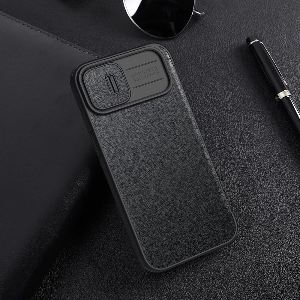Apple iPhone 14 suojakotelo musta Nillkin Qin Pro Leather (Plain Version)