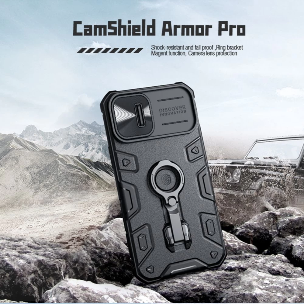 Apple iPhone 14 suojakuori musta Nillkin CamShield Armor Pro Magnetic