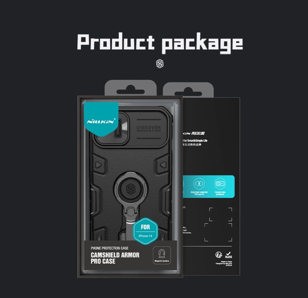 Apple iPhone 14 suojakuori musta Nillkin CamShield Armor Pro Magnetic