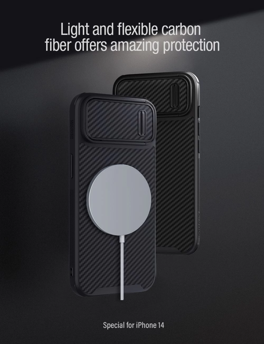 Apple iPhone 14 ümbris must Nillkin Synthetic Fiber S Magnetic