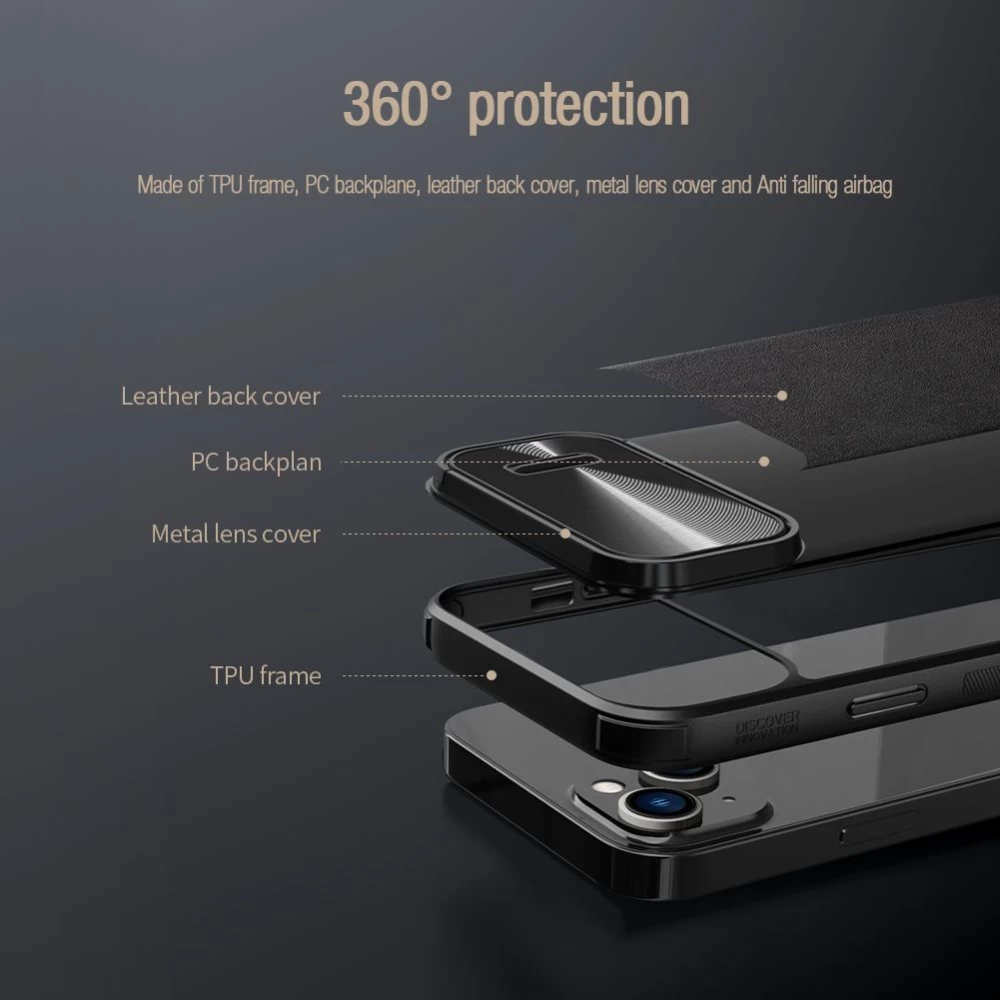 Apple iPhone 14 suojakuori musta Nillkin CamShield Leather S Magnetic