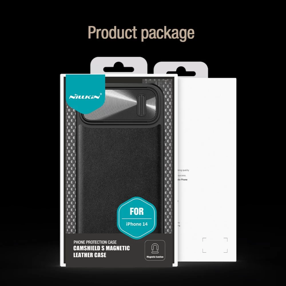 Apple iPhone 14 suojakuori musta Nillkin CamShield Leather S Magnetic
