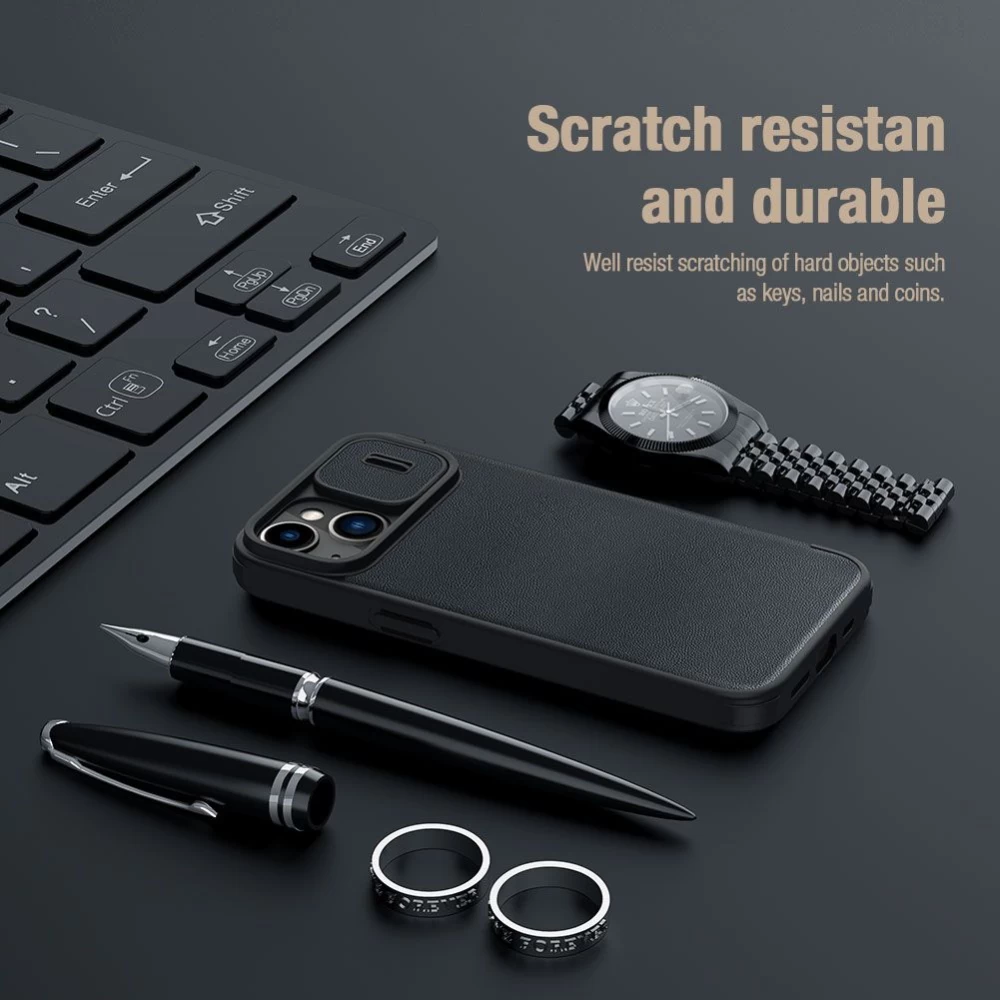 Apple iPhone 14 suojakotelo harmaa Nillkin Qin Pro Leather (Cloth Version)