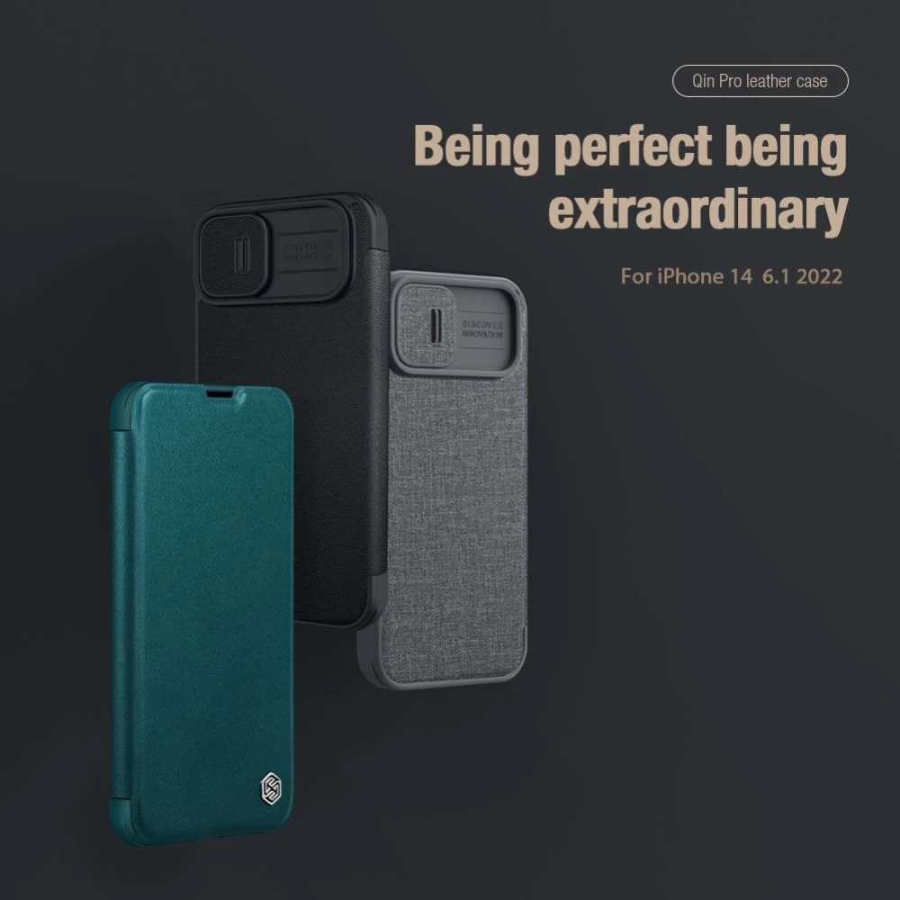 Apple iPhone 14 suojakotelo sininen Nillkin Qin Pro Leather (Cloth Version)