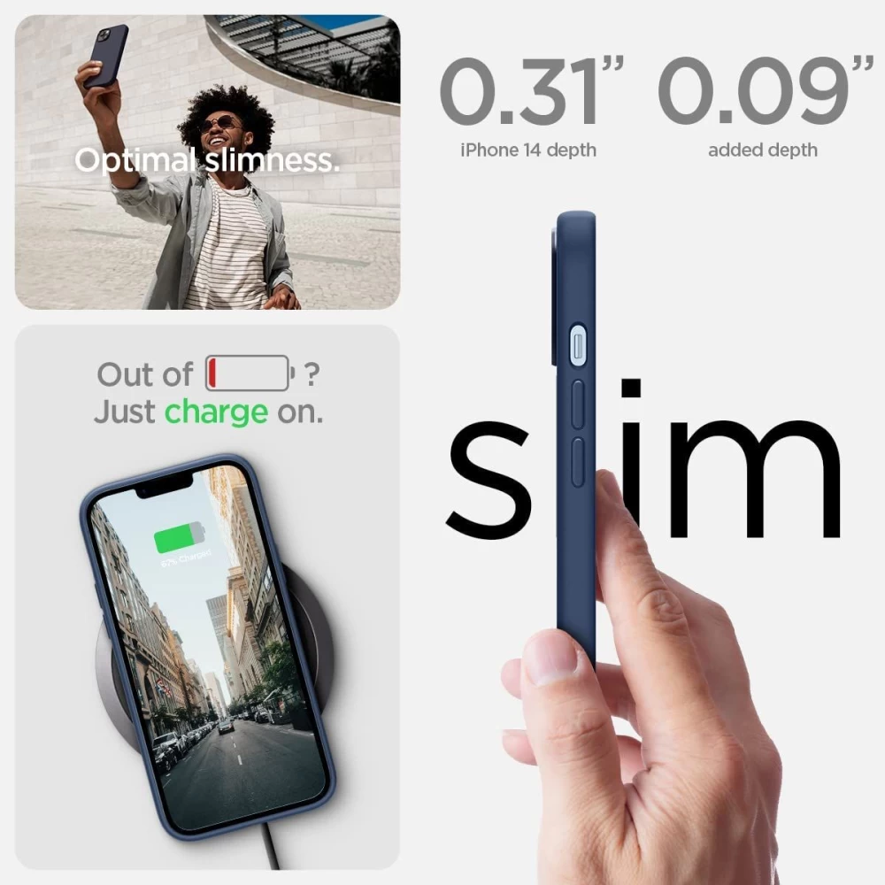 Apple iPhone 14 ümbris sinine SPIGEN SILICONE FIT MAG MAGSAFE