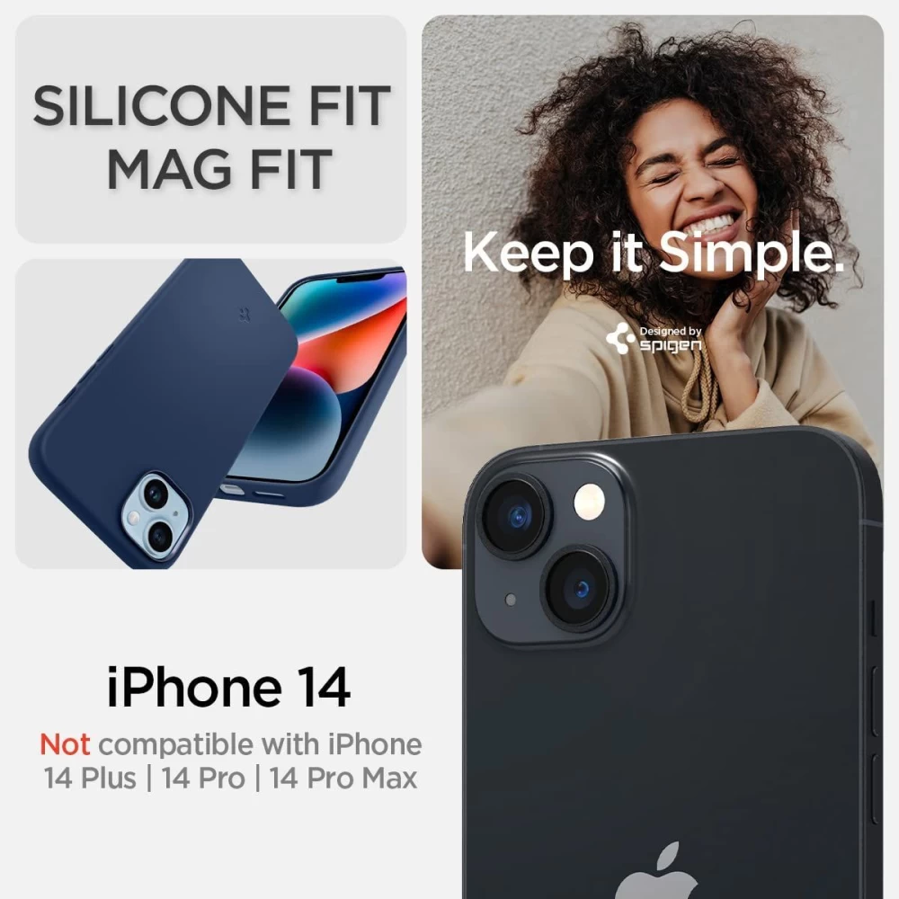 Apple iPhone 14 ümbris sinine SPIGEN SILICONE FIT MAG MAGSAFE