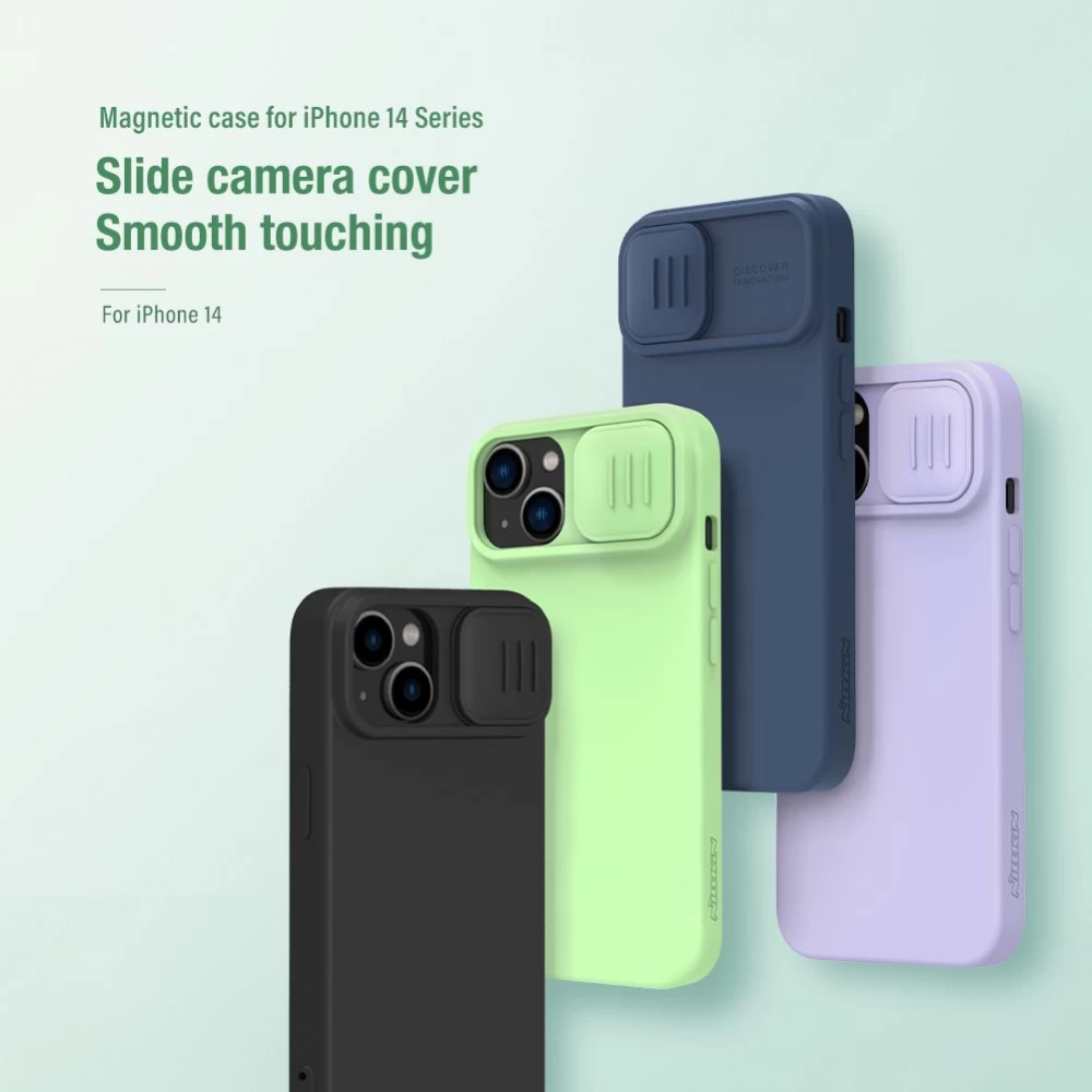 Apple iPhone 14 suojakuori sininen Nillkin CamShield Silky Magnetic Silicon