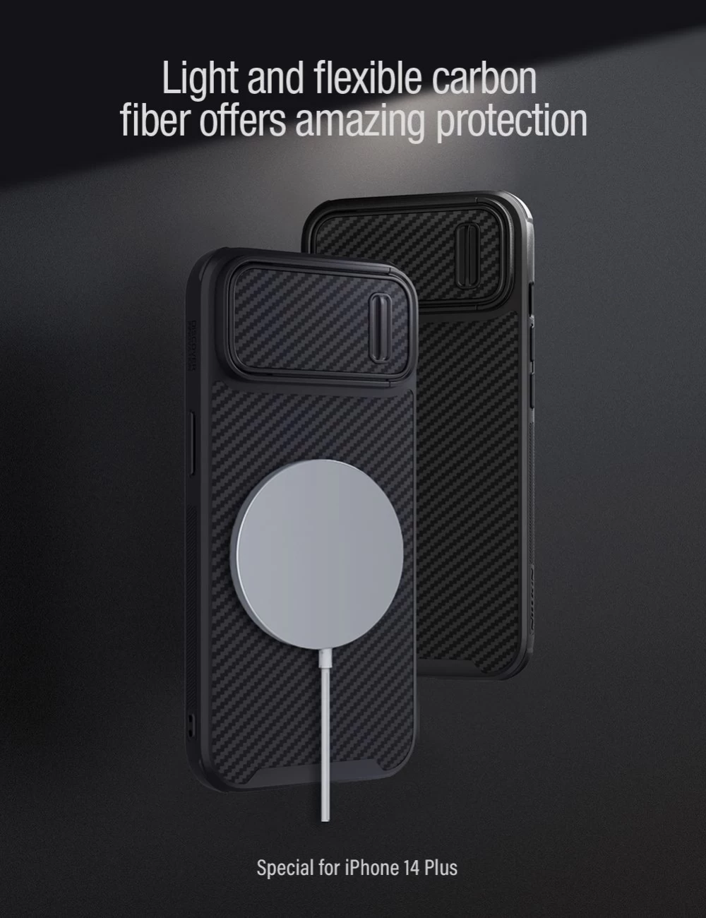 Apple iPhone 14 Plus suojakuori musta Nillkin Synthetic Fiber S Magnetic