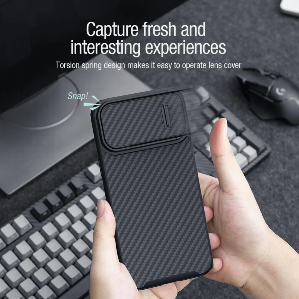 Apple iPhone 14 Plus suojakuori musta Nillkin Synthetic Fiber S Magnetic