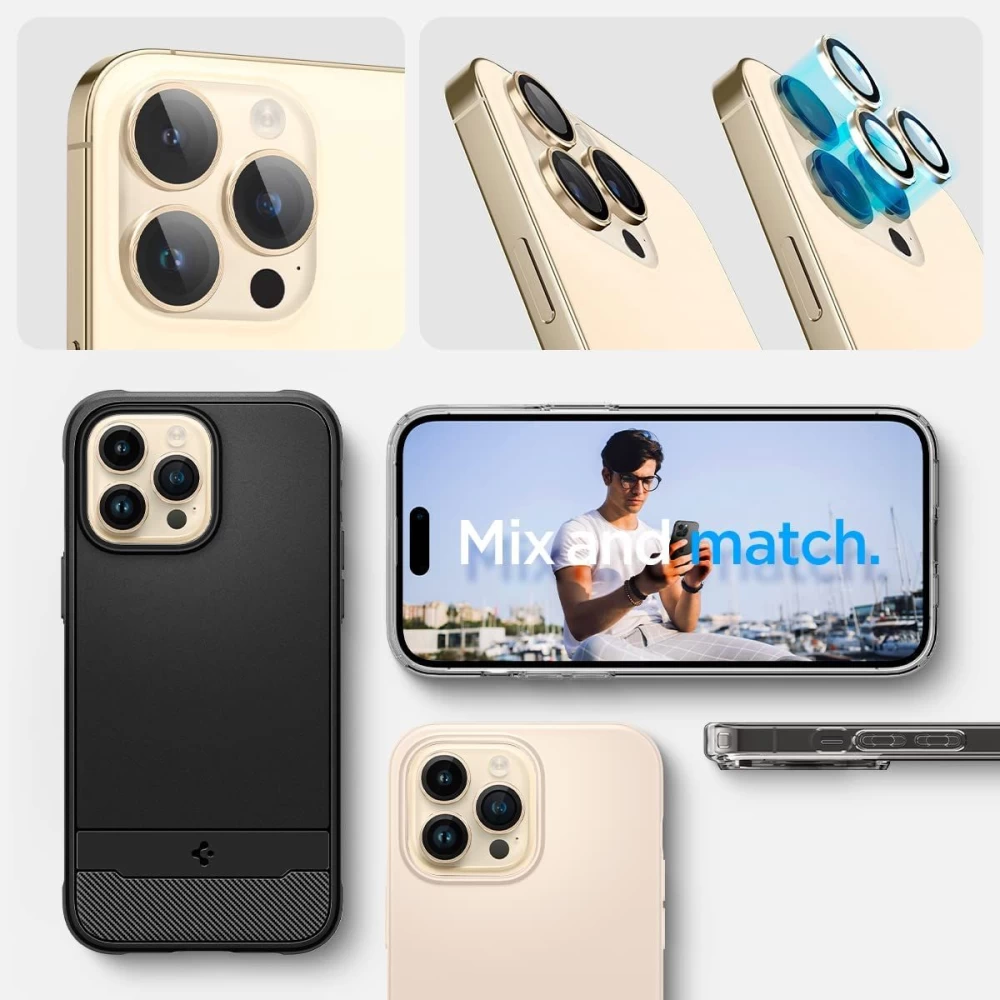Apple iPhone 14 Pro Max aizsargstikls zeltīts SPIGEN OPTIK.TR EZ FIT CAMERA PROTECTOR (2-pack)