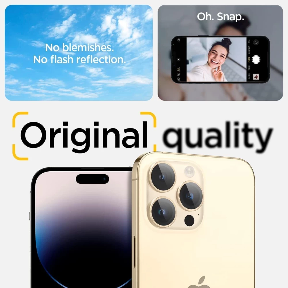 Apple iPhone 14 Pro Max aizsargstikls zeltīts SPIGEN OPTIK.TR EZ FIT CAMERA PROTECTOR (2-pack)