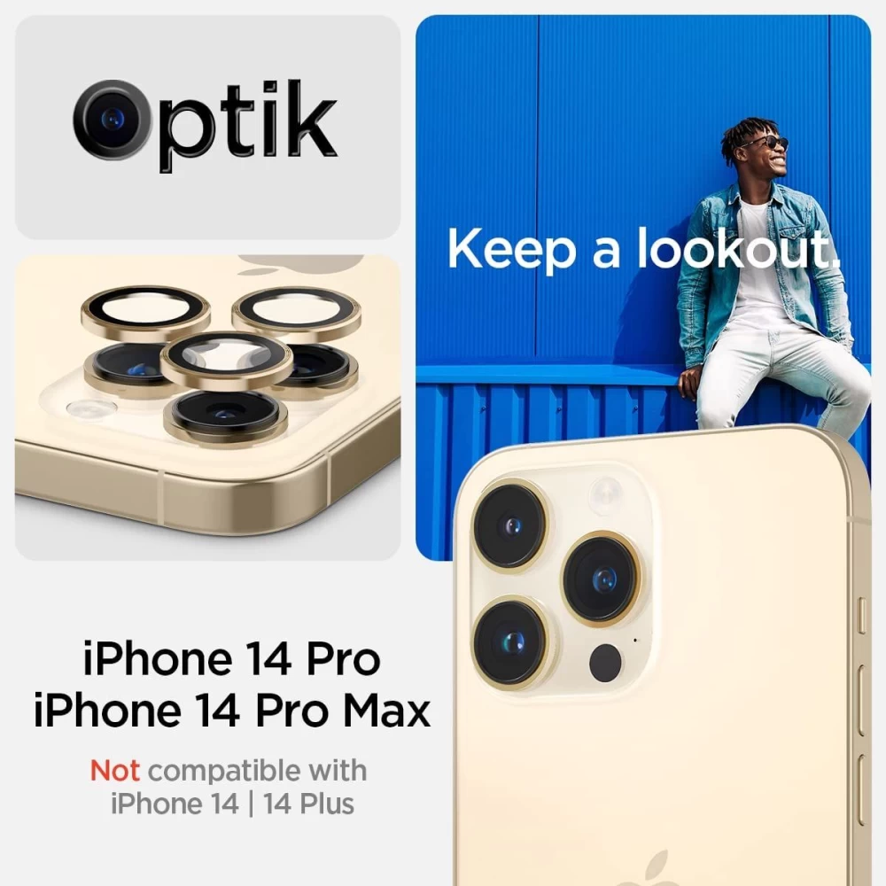 Apple iPhone 14 Pro Max aizsargstikls zeltīts SPIGEN OPTIK.TR EZ FIT CAMERA PROTECTOR (2-pack)