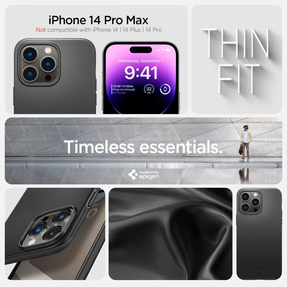 Apple iPhone 14 Pro Max dėklas Juoda SPIGEN THIN FIT