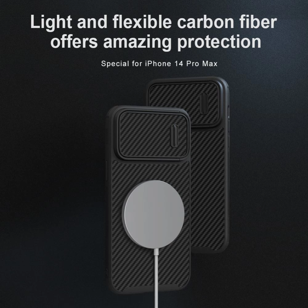 Apple iPhone 14 Pro Max dėklas Juoda Nillkin Synthetic Fiber S Magnetic