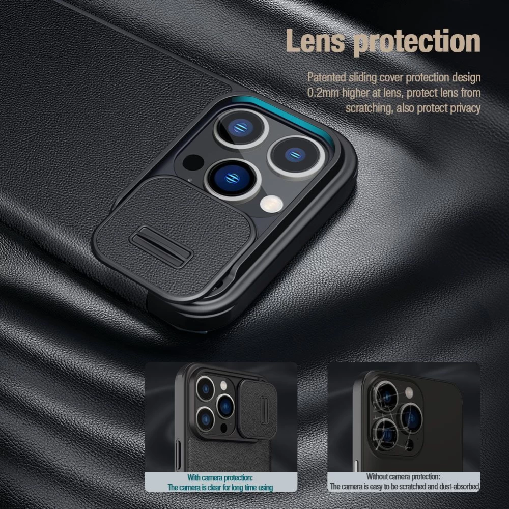 Apple iPhone 14 Pro Max dėklas pilkas Nillkin Qin Leather (Cloth Version)