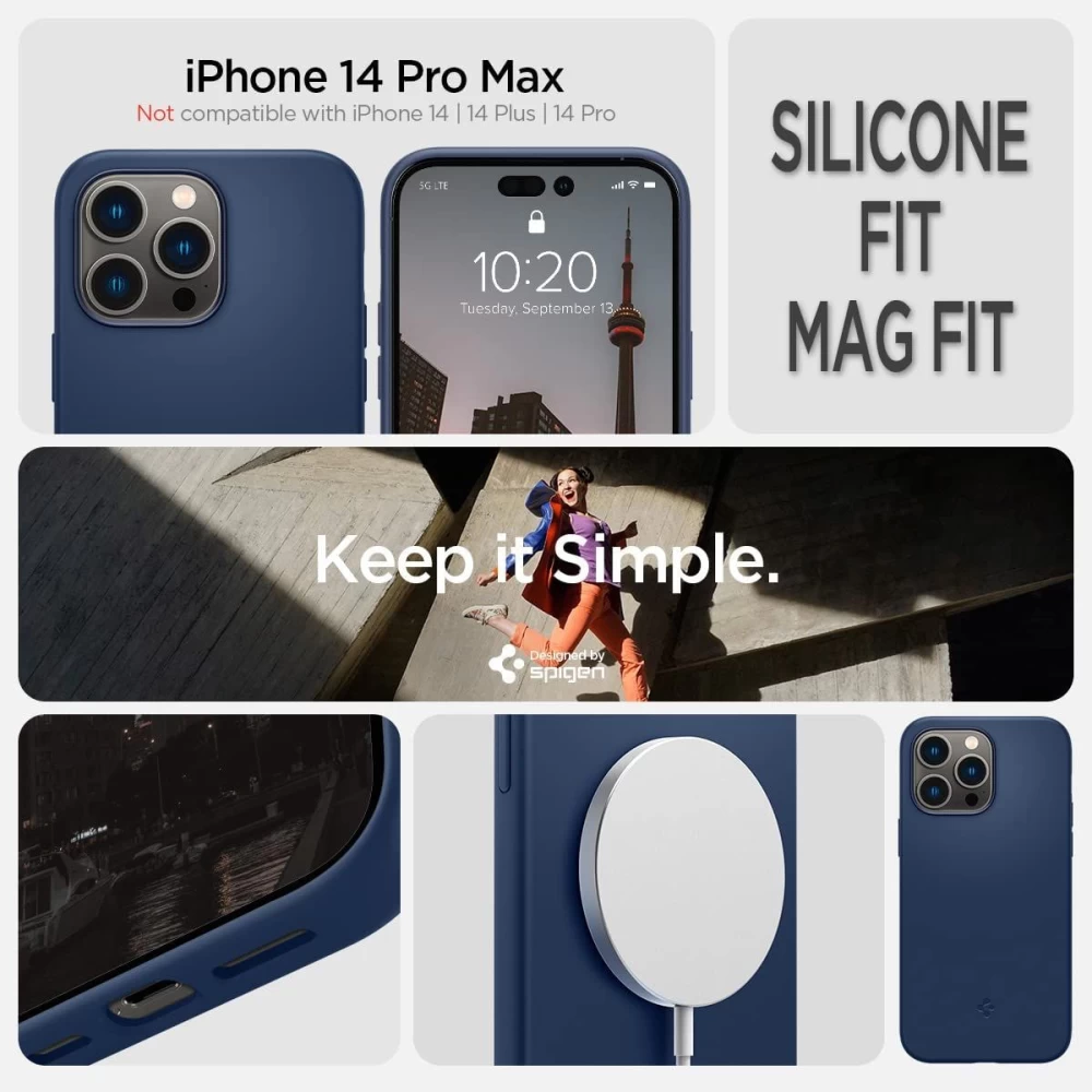 Apple iPhone 14 Pro Max dėklas mėlyna SPIGEN SILICONE FIT MAG MAGSAFE