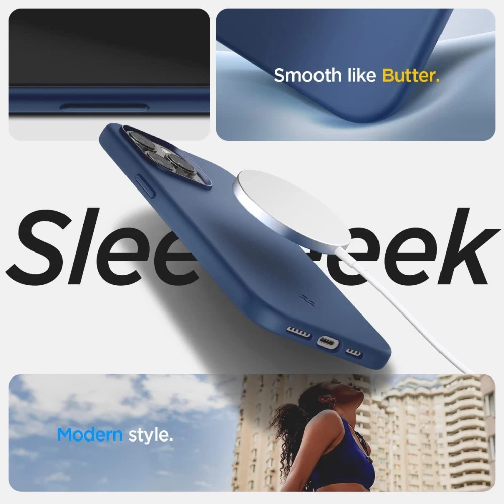 Apple iPhone 14 Pro Max dėklas mėlyna SPIGEN SILICONE FIT MAG MAGSAFE