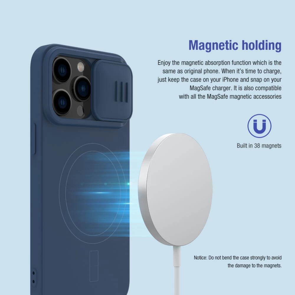 Apple iPhone 14 Pro Max dėklas mėlyna Nillkin CamShield Silky Magnetic Silicon