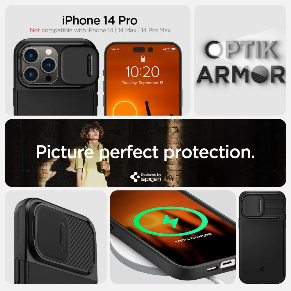 Apple iPhone 14 Pro skal svart SPIGEN OPTIK ARMOR MAG MAGSAFE