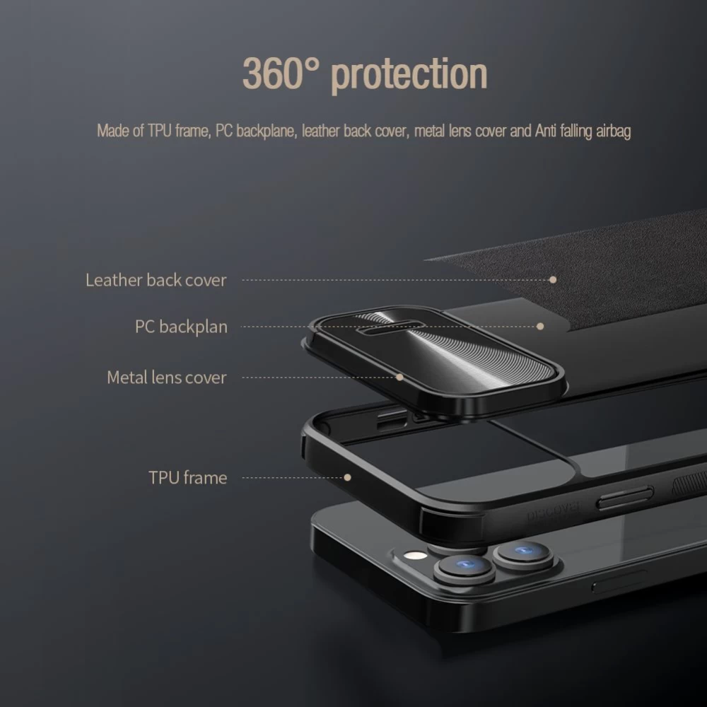 Apple iPhone 14 Pro skal grön NILLKIN CAMSHIELD LEATHER S MAGNETIC