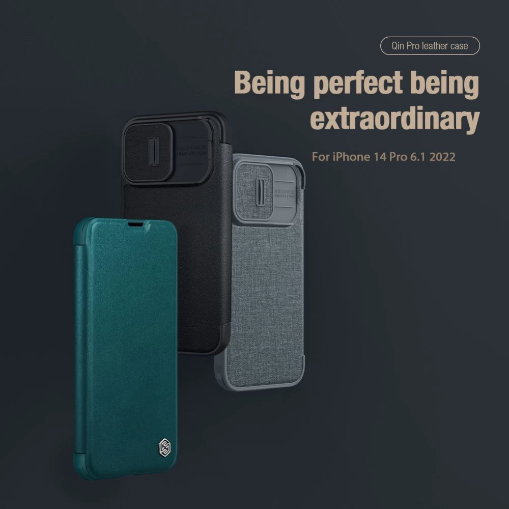 Apple iPhone 14 Pro fodral blå Nillkin Qin Leather (Cloth Version)