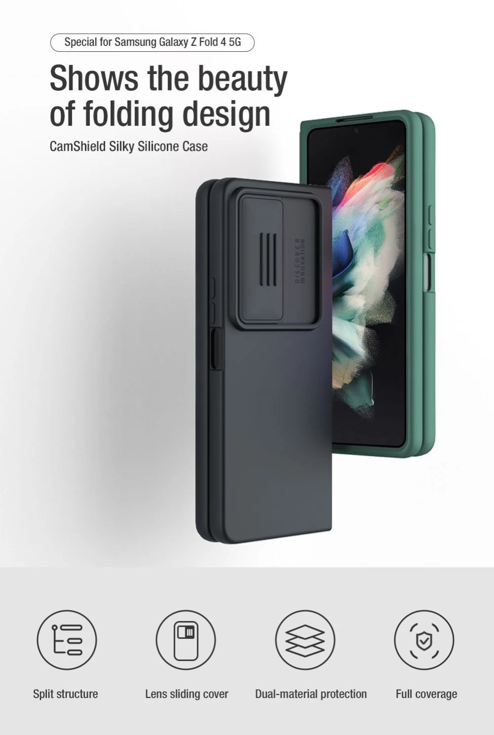 Samsung Galaxy Z Fold 4 5G suojakuori musta Nillkin CamShield Silky Silicon