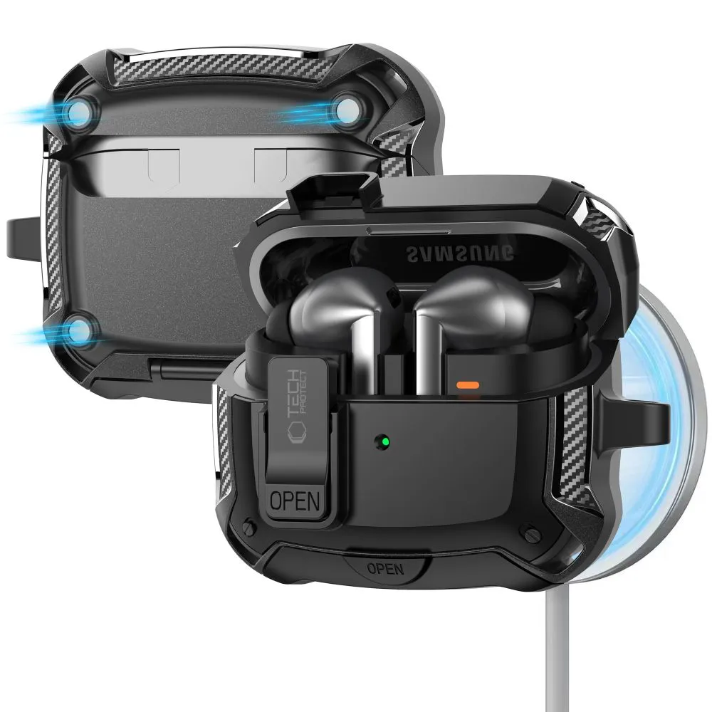 Samsung Galaxy Buds maciņš melns TECH-PROTECT CARBONOX MAGSAFE 3 / FE Pro