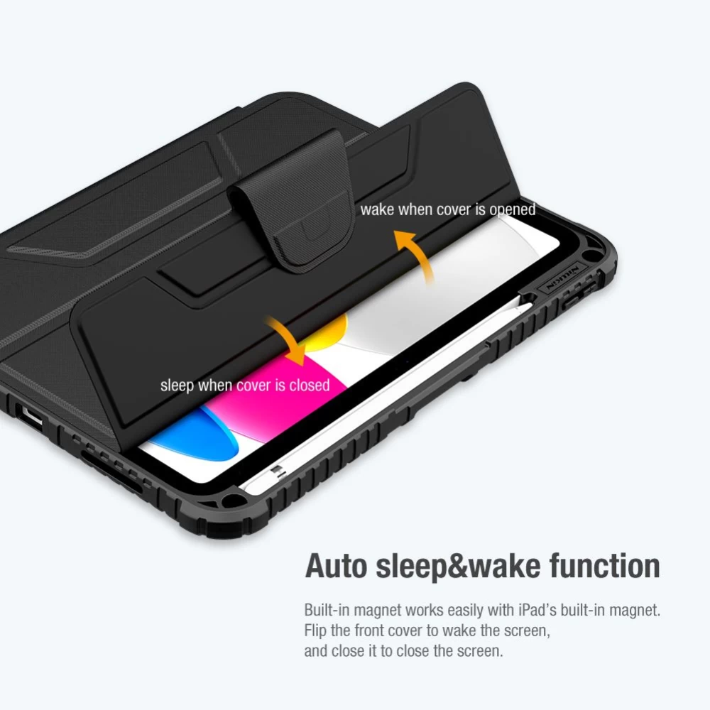 Apple iPad 10.9 10th Gen (2022) tablet suojakuori, suojakotelo harmaa NILLKIN BUMPER LEATHER PRO
