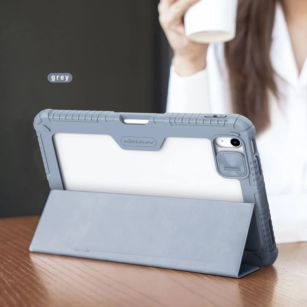 Apple iPad 10.9 10th Gen (2022) tablet suojakuori, suojakotelo harmaa NILLKIN BUMPER LEATHER PRO